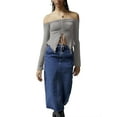 thumbnail image 2 of Biekopu Women's Spring Autumn Crop Tops,Solid Color Long Sleeve Off Shoulder Ruched Drawstring T-shirt, 2 of 4
