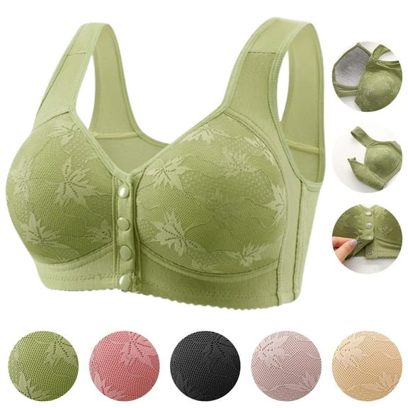 bbyeadc 2025 New Daisy Bras for Women, Upgrade Front Closure Full Coverage Cotton Underwear Push Up Gathering Vest Type Bra (Green, M)