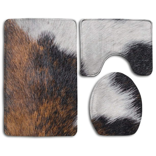 CHAPLLE Cowhide Printed2 3 Piece Bathroom Rugs Set Bath Rug Contour Mat