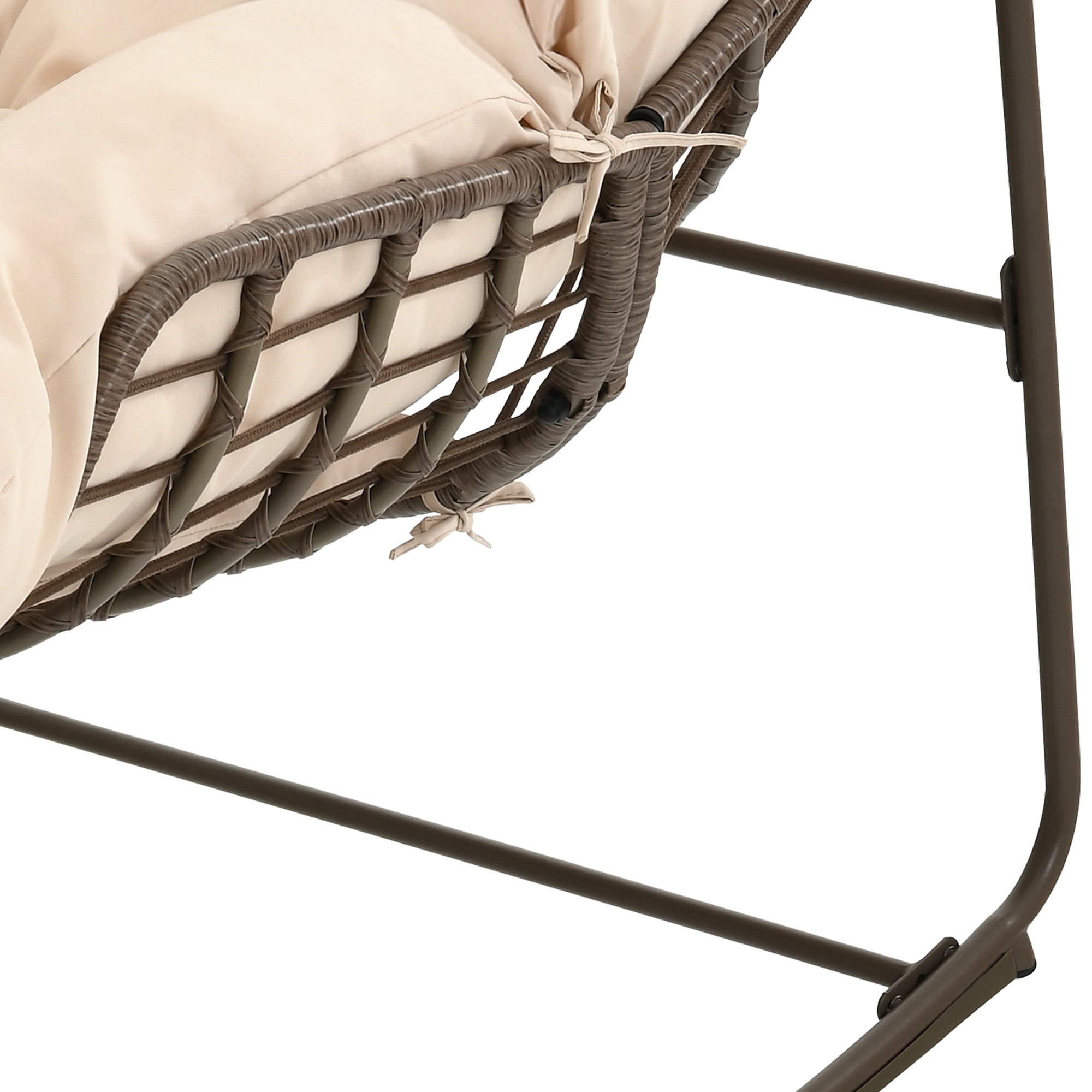 Uforic Outdoor Patio Papasan Rocking Chair with Thick Cushion,Oversized Rocking Chair - Beige