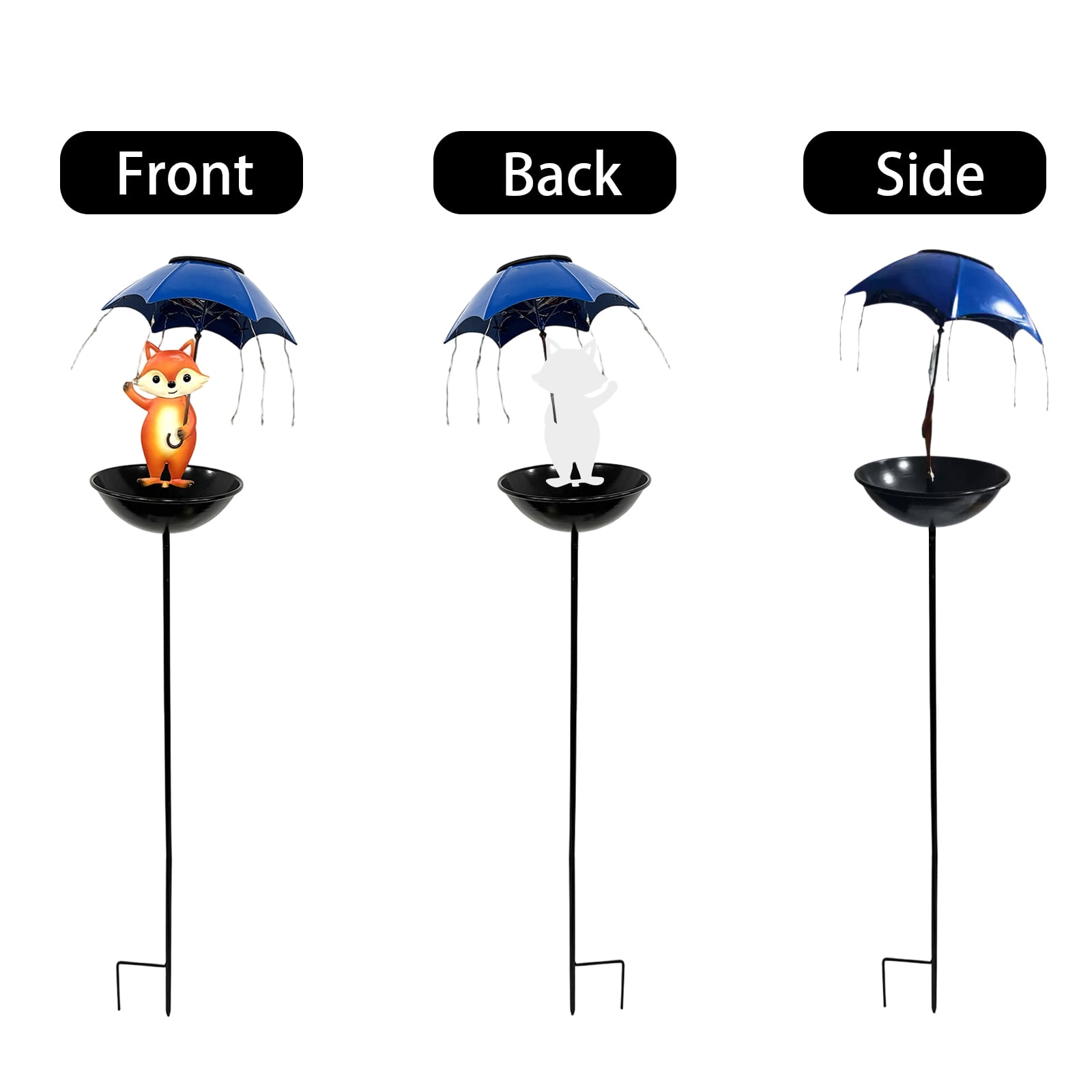 Solar Bird Feeder for Outside, Cute Fox Garden Statue with Umbrella, Outdoor LED Decor Lights, Yard Art Ornament for Patio Lawn Path, Unique Easter Decorations A