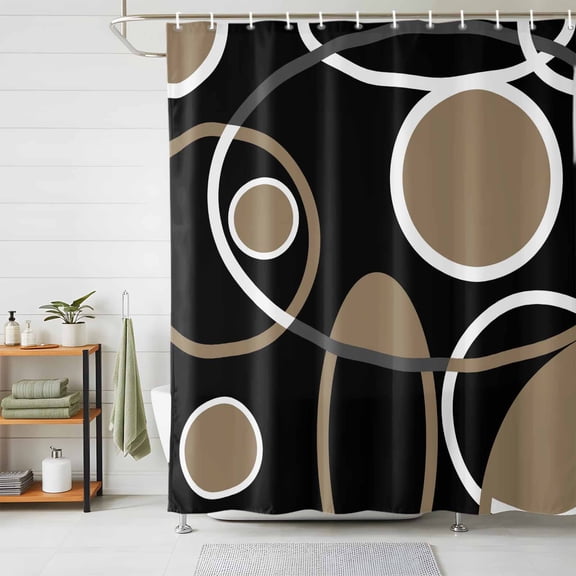 Shower Curtains for Bathroom, Black Brown Waterproof Fabric Shower Curtain, White Circle Modern Minimalist Geometric Decorative Bathroom Curtain for Bathtub, 72"x72", No Hooks Included