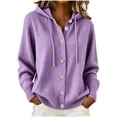 thumbnail image 2 of TGSLY Women's Drawstring Hooded Sweater Coat Comfy Soft Button Down Long Sleeve Knit Cardigan Relaxed Casual Solid Color Fall Winter Jackets L, 2 of 7