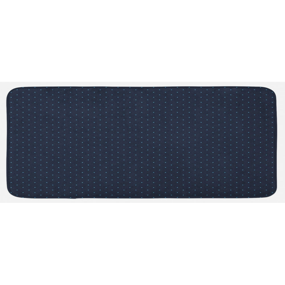 Dark Blue Kitchen Mat, Simple Small Color Dots on Dark Blue Background Retro Style Pattern