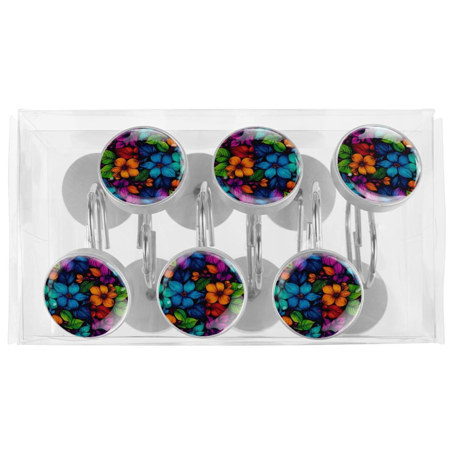 HemaKayy 12 Pcs Shower Curtain Hooks Bathroom Decorative Accessories Gradient Colored Flowers