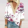 thumbnail image 2 of BangWanChi 3/4 Length Sleeve Womens Tops Plus Size Fashion Women's Summer V-Neck 3/4 Sleeve Lace Print Casual T-Shirt Blouse, 2 of 4