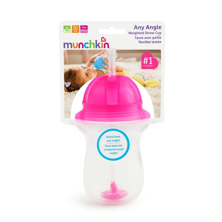 Munchkin® Any Angle™ - Vaso con popote con peso para niños pequeños con  tapa Click Lock™, 10 onzas, paquete de 2, rosa/morado