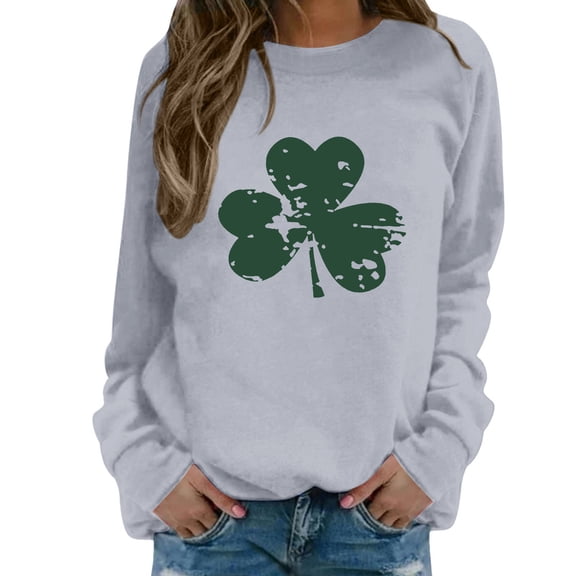 St. Patrick'S Day Sweater for Women Long Sleeve Leopard Round Neck Womens Casual Clothing,Light Gray,M