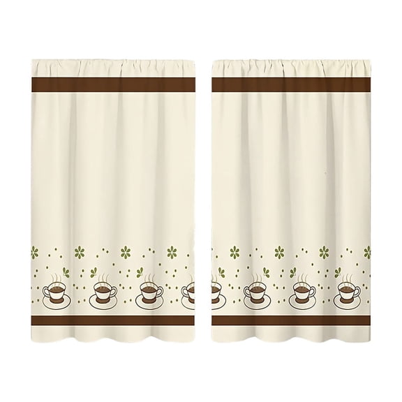 Homellea Kitchen Cafe Curtains 2 Panels, 27.56 x 39.4 Inch Beige Coffee Cup Printed Short Curtain Tiers for Small Window, Kitchen Sink, Bathroom, Bedroom and Dining Room Decor