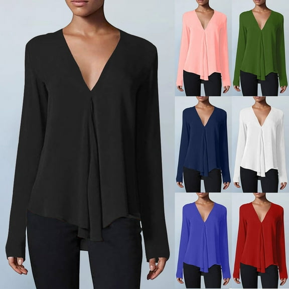 Casual Women's Tops Fashion Plus Size Womens Oversized Tee Shirts Long Sleeve T Shirt Fashion Workout Tops Casual Loose V Neck Layer Blouse