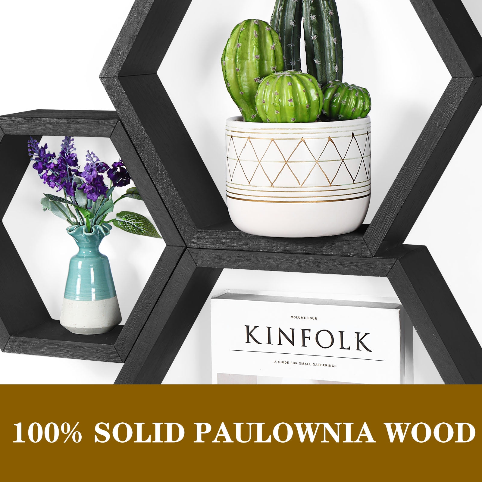 Hexagon Floating Shelves Set of 8 Honeycomb Shelves for Wall, Black