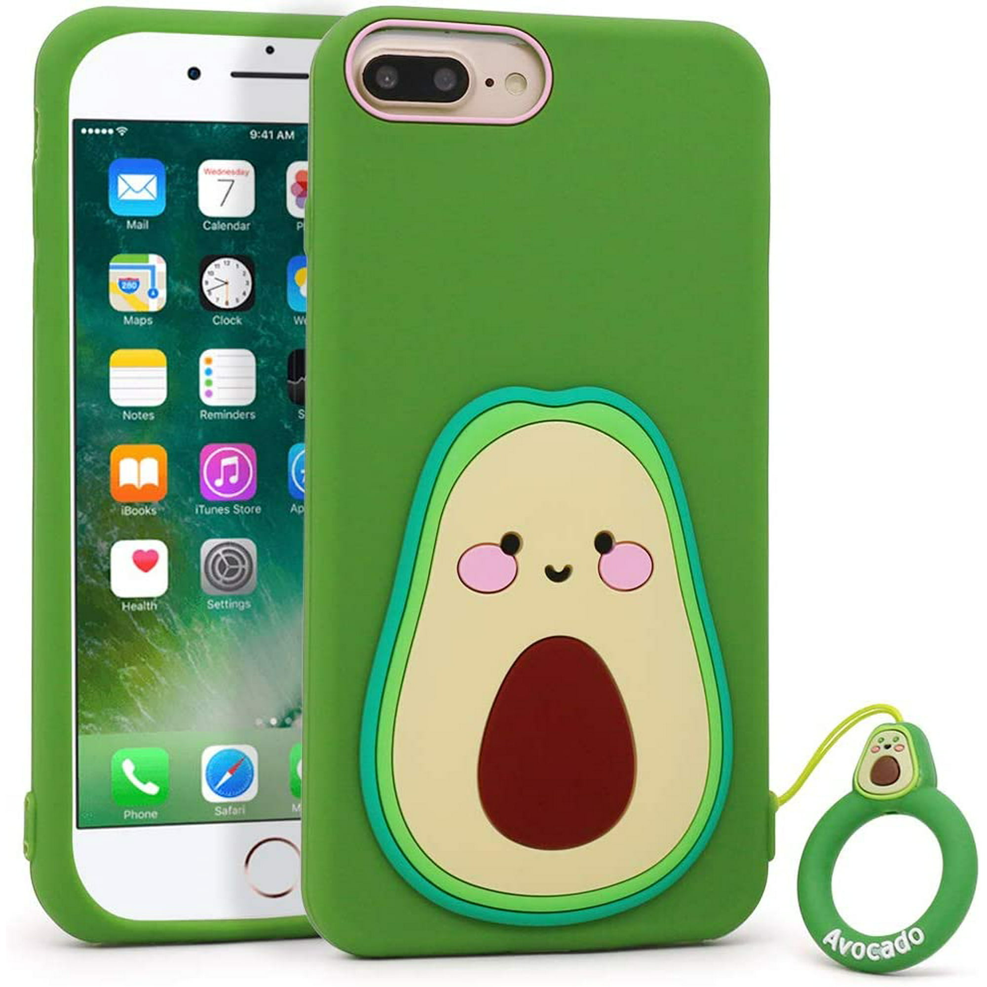 AIMTYD Cute iPhone 7 Plus Case, iPhone 8 Plus Case, Funny 3D Cartoon Fruit  Avocado Shaped Soft Silicone Shockproof Back Case Cover with Keychain for  iPhone 7 Plus/iPhone 8 Plus (