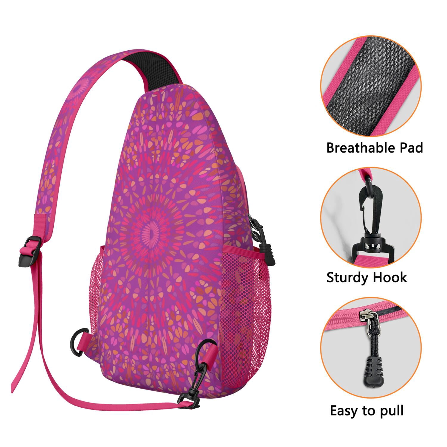 Mandala Pattern Crossbody Sling Bag Ethnic Tribal Boho Chic Chest Pack Anti-Theft Spacious Daypack for Travelers, Outdoor Enthusiasts
