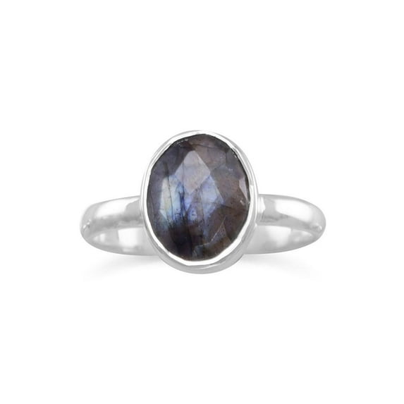 .925 Sterling Silver Faceted Labradorite Stackable Women's Ring