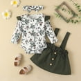 thumbnail image 2 of Odeerbi Infant Girls Layette Set Long Sleeve Romper Jumpsuit Outfits Cotton Baby Clothes Round Neck Floral Blouses Shirts Suspender Skirt Sets Olive Green, 2 of 3