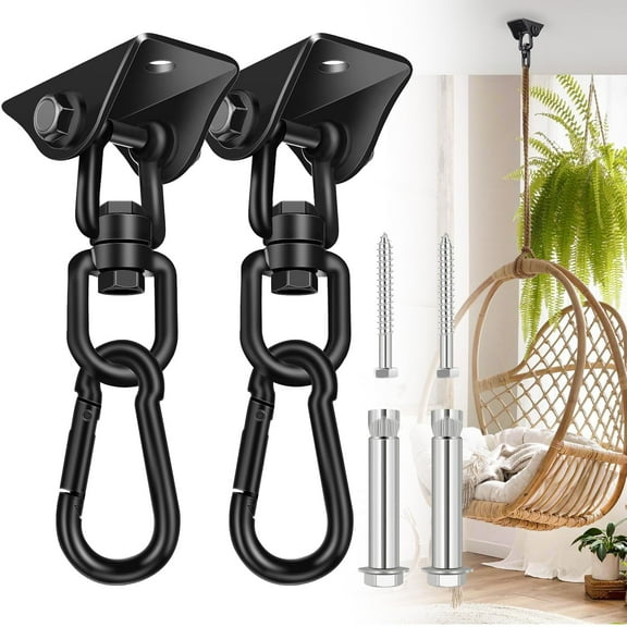 USTOP 2 Pack Hammock Hanging Kit , Porch Swing Hanging Kit 1200 Lb Capacity, Hammock Ceiling Hooks Heavy Duty 360°Rotating Hanging Swing Chair Hardware for Hammock Chair Stand, Porch, Yoga, Gym