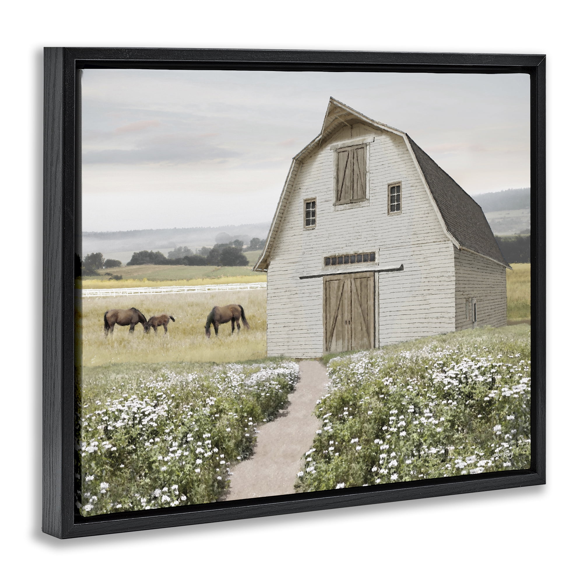 Stupell Industries Charming Path to Barn Landscape & Nature Painting Black Floater Framed Canvas Art Print Wall Art, 21 x 17