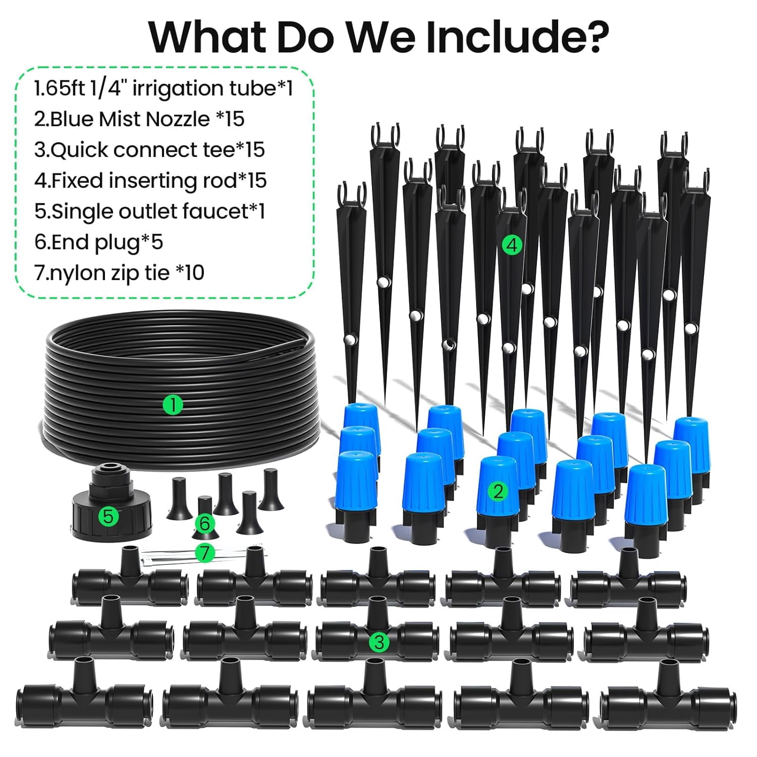 Irrigation System 65FT Easy Connect Drip Irrigation, Jorking Sprinkler System Mist Accessories with 1/4 inch Blank Distribution 65ft Tubing Hose-Black