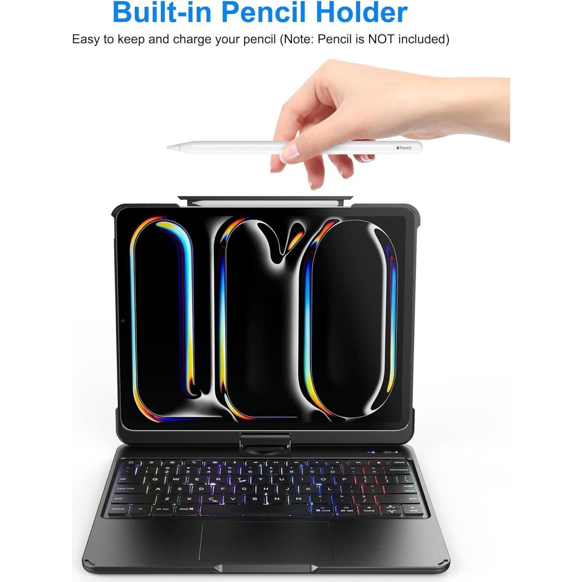 HOU For IPad Pro 13 Inch Case 2025 With Keyboard (M5/M4), Keyboard Case For IPad Pro 13 Inch Keyboard With Multi-Touch Trackpad, 7 Colors Backlight, Easy-Set Magnetic Stand Bluetooth-White