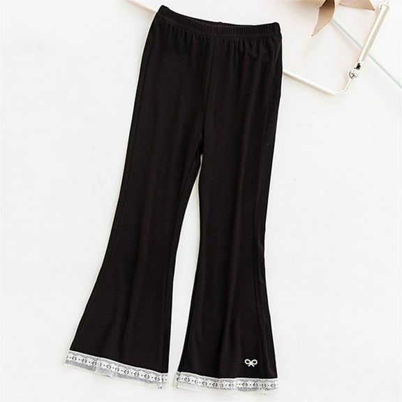 ATOGUTA Yoga Pants Girls Flare Stretchy High Elastic Waist Bell Bottoms Pants Girls Summer Workout Casual Trousers Black, Size 2-12 Years