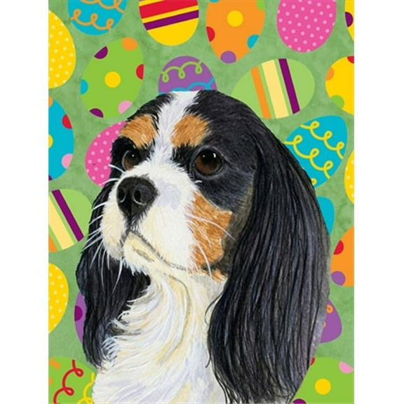 28 x 40 in. Cavalier Spaniel Easter Eggtravaganza House Size Canvas Flag