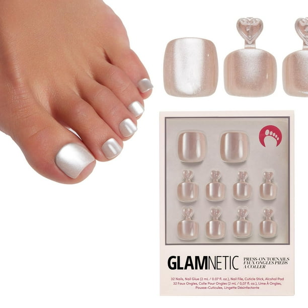 Uñas de los pies prensadas, glamneticas, puras intenciones, color nude iridiscente