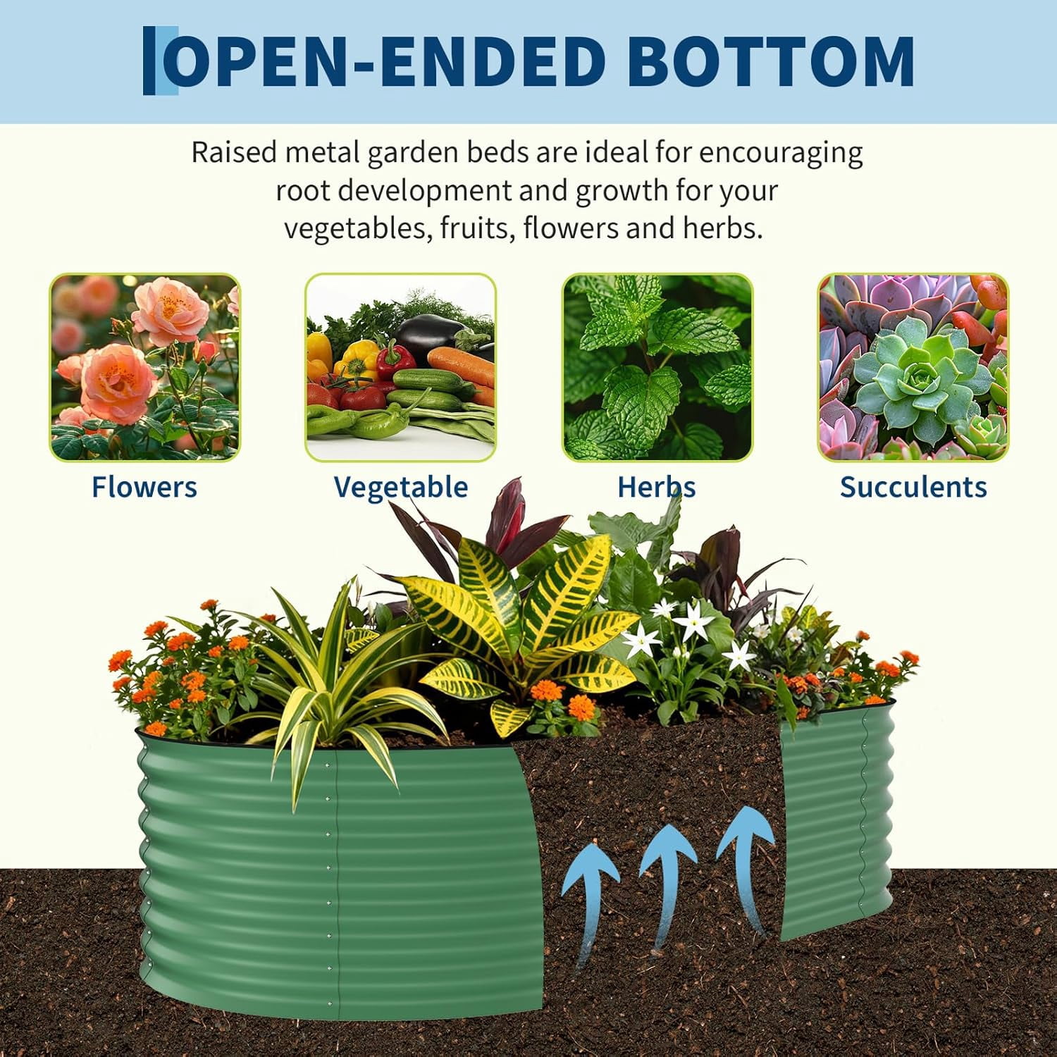 QinaQin 2PC 8x4x2ft Galvanized Steel Raised Garden Beds – Outdoor Oval Planter Boxes,Rust-Resistant,Durable,Easy Assembly for Vegetables & Flowers,Green