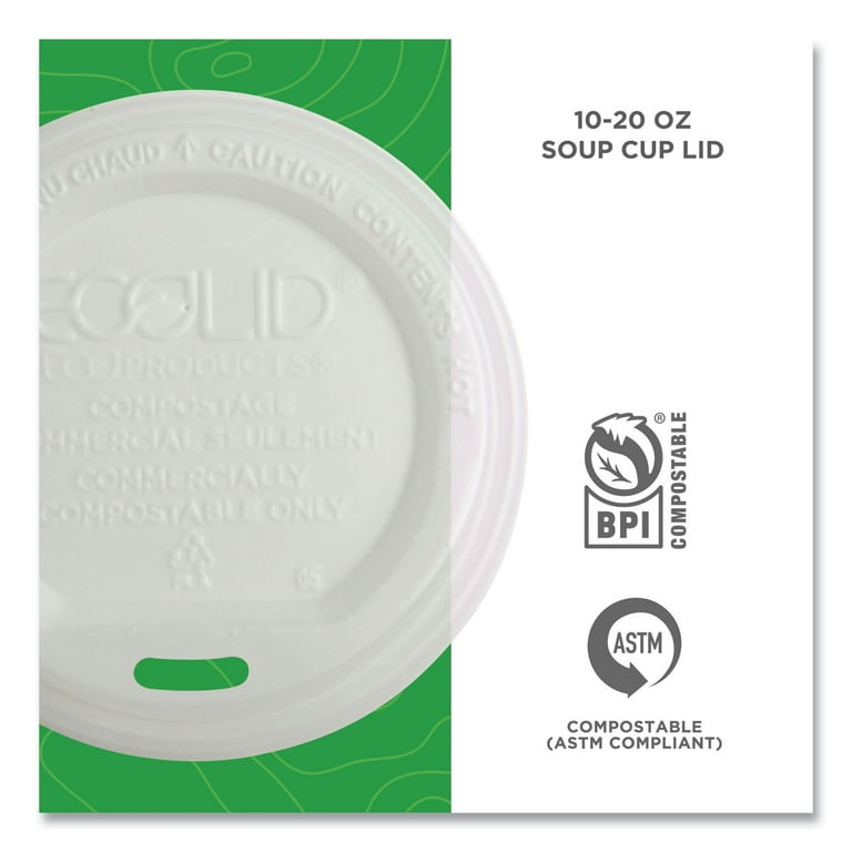 EcoLid Renewable/Compostable Hot Cup Lid, PLA, Fits 10 oz to 20 oz Hot Cups, 50/Pack, 16 Packs/Carton EcoLid Renewable/Compostable Hot Cup Lid, PLA, Fits 10 oz to 20 oz Hot Cups, 50/Pack, 16 Packs/Carton