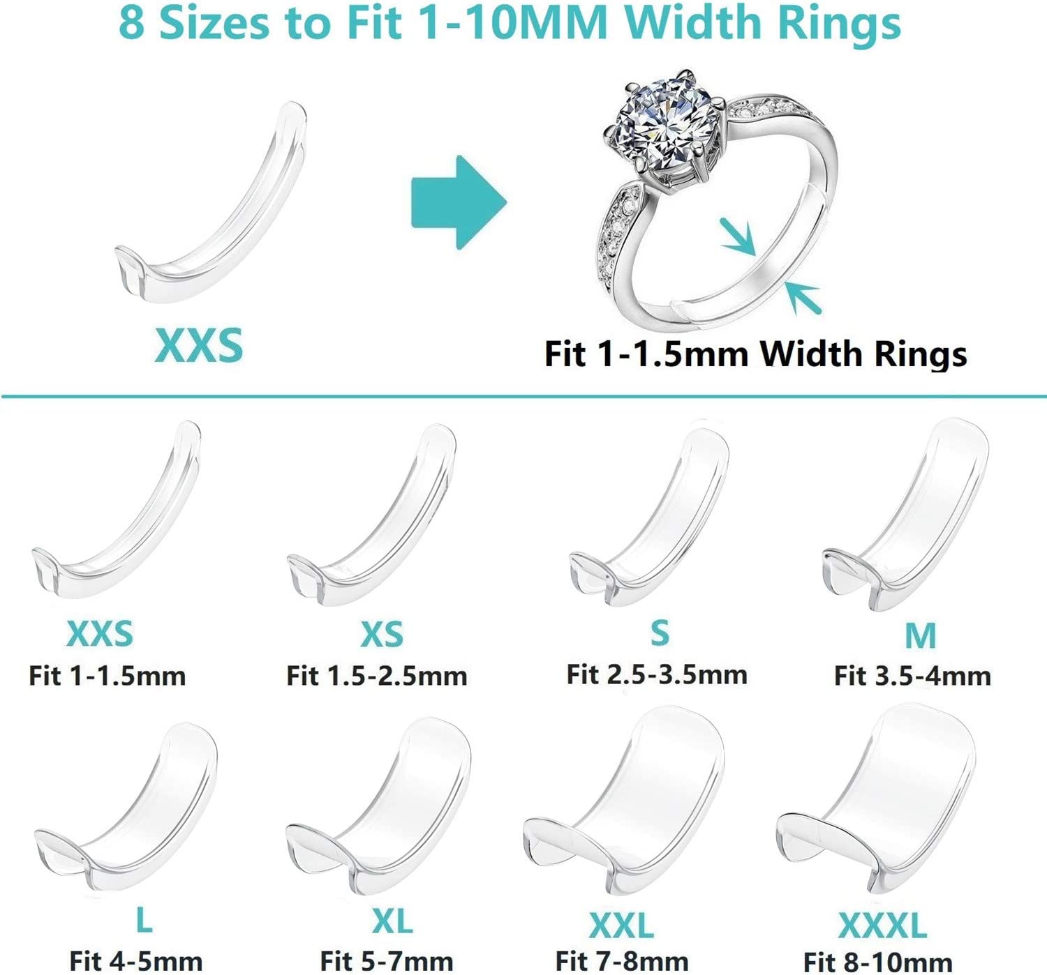 Invisible Ring Size Adjuster for Loose Rings Ring Adjuster Sizer Fit Any Rings  Ring Guard Spacer (Clip-ON, 8 PCS) 