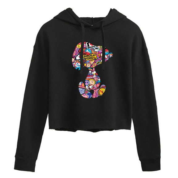Peanuts - Snoopy Silhouette Pattern - Juniors Cropped Pullover Hoodie