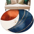 thumbnail image 2 of 6Ft Round Rug, Navy Blue Burnt Orange Non-Skid Rubber Backing Large Area Rugs - Living Room Bedroom Home Office, Modern Boho Art Geometric Indoor Floor Mat Carpets Washable Rug, 2 of 9