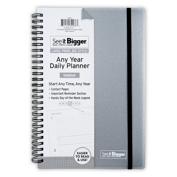 See it bigger undated daily planner 9 25 x 6 25 gray walmart