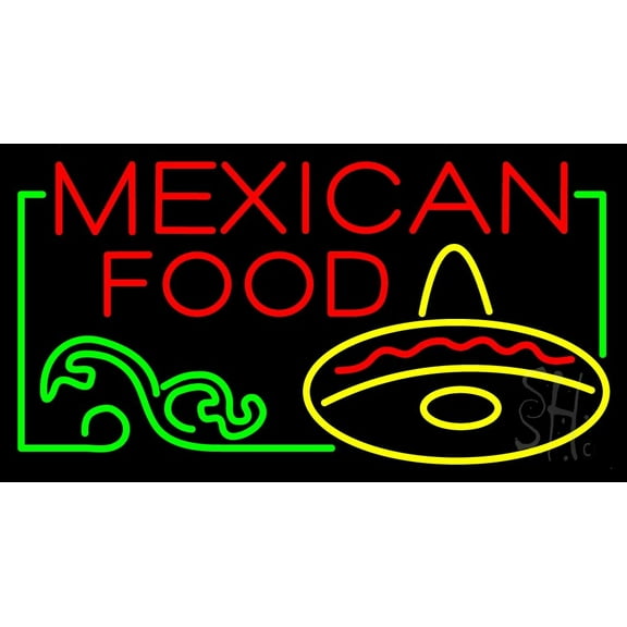 Red Block Mexican Food LED Neon Sign 20 x 37 - inches, Black Square Cut Acrylic Backing, with Dimmer - Bright and Premium built indoor LED Neon Sign for restaurant window and interior decor.
