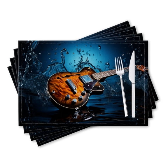 BaHomeck placemats Set of 4 rectangle Linen Cotton Placemats for Dining Table Washable Heat Resistant,18*12inch,Guitar Made Out Liquid