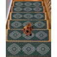 thumbnail image 2 of Boho Flower Non-Slip Stair Treads for Wooden Steps Dark Green Bohemia Geometric Tribal Ethnic Indoor Carpet Stair Runners 4PCS 8x30 in with Adhesive for Pets and Seniors, 2 of 7