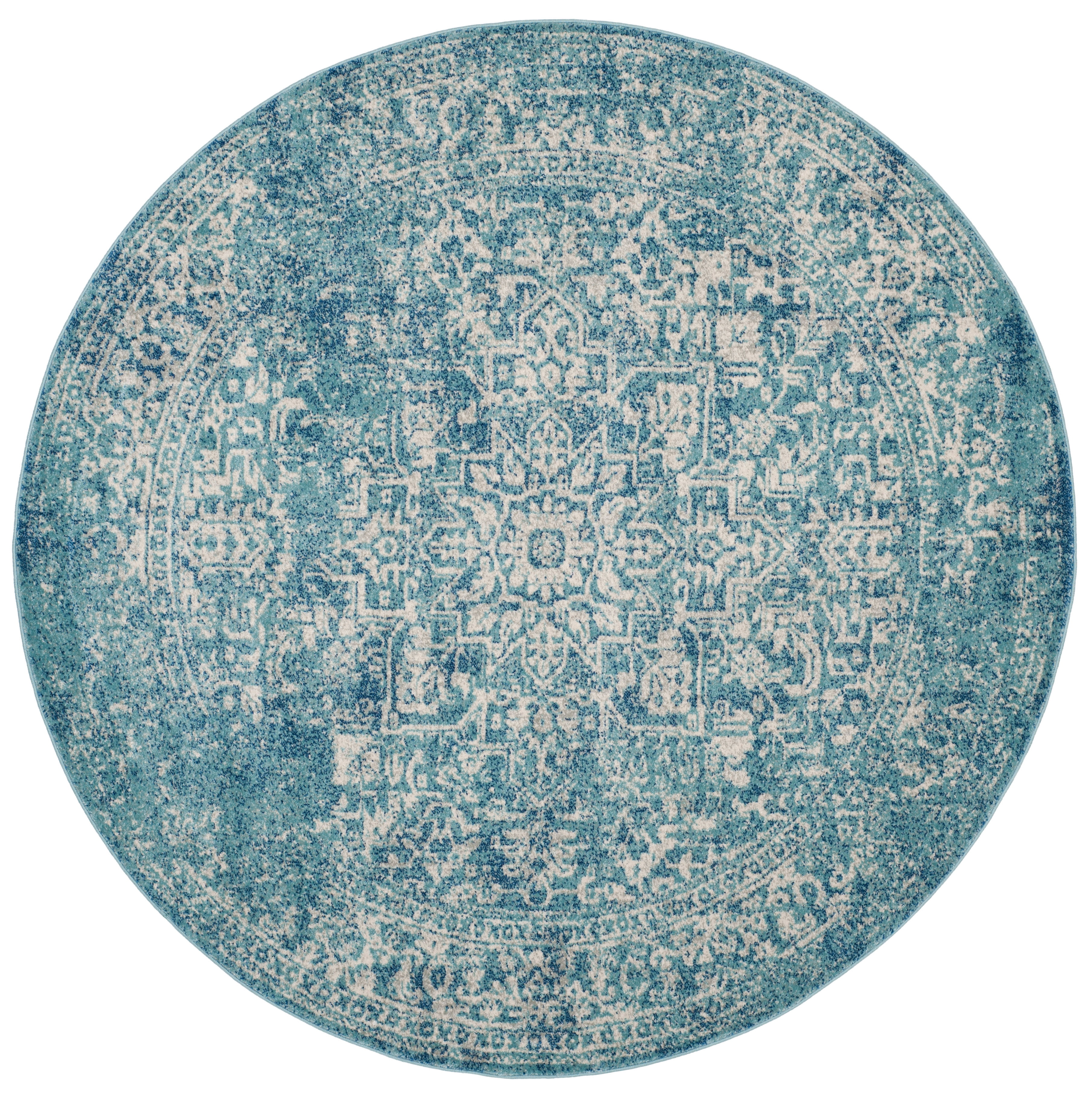 SAFAVIEH Round Rug 9' - Evoke Collection - Large - Traditional Design, Blue & Ivory, Non-Shedding & Easy Cleaning, Ideal for Living Room, Bedroom, Dining Space