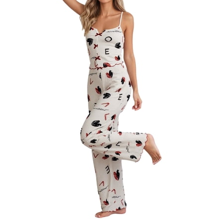 BRICH Women s Cute Pajama Sets Lingerie Printed Sleepwear Cami Tops and Long Pants Pajama Outfits 01-Multicolour S