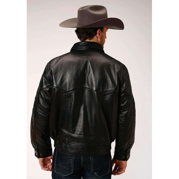 Roper Mens Black Leatherbomber Jacket Big Mans Fit