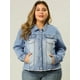 thumbnail image 2 of Chaqueta De Mezclilla Deshilachada Con Frente Lavado ClÃ¡sico Para Mujer De Talla Grande Azul claro 1X GRACE & GRANDEUR Chaqueta Vaquera, 2 of 6