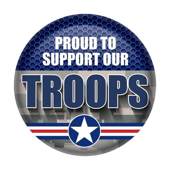 Beistle BT050 2 in. Patriotic Proud to Support Our Troops Button, Multi Color