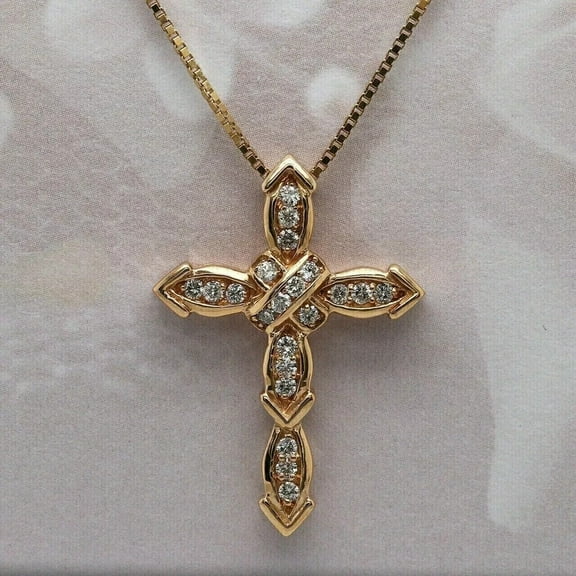 1.50 Ct Round Cut Lab Created Diamond Cross Pendant Necklace 14K Yellow Gold Plated Silver Sterling