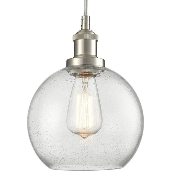 Claxy Brushed Nickel Pendant Light with Globe Seeded Glass Shade