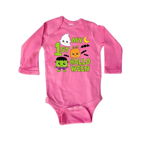 

Inktastic My 1st Halloween with Ghost Monster and Pumpkin Gift Baby Boy or Baby Girl Long Sleeve Bodysuit