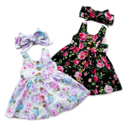 Baby Girls Princess Dress Toddler Kids Sleeveless Floral Party Tulle Dress Lace Tutu Skirts+Headband Black 6-12