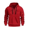 thumbnail image 1 of Breezora Men Color Block Hooded Pullover Sweatshirt with Side Packs Fall Winter Casual Street Style Soft Fleece Jacket for Urban Wear M Size Red, 1 of 7