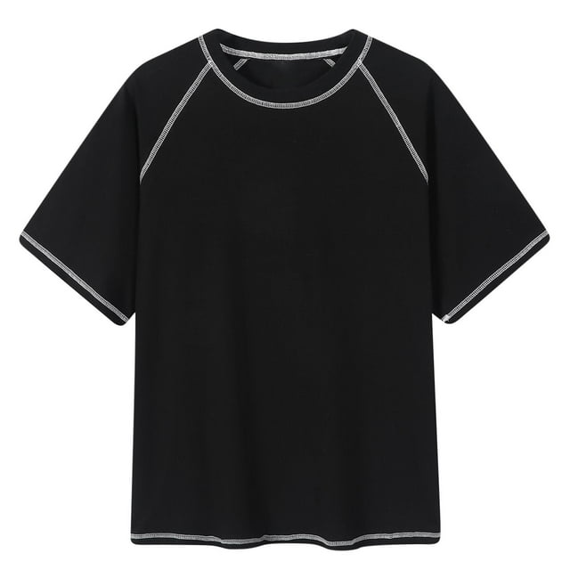 Styesk T Shirts for Man Men's Casual Solid Color Round Neck Collection Loose Fitting Shoulder Sleeves Retro T-shirt