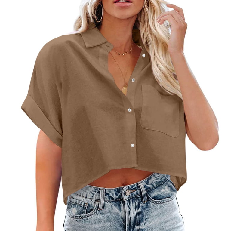 Blouse Femme En Coton Manches Courtes - Col V à Boutons Et Volants - Couleurs Vert/blanc - Tailles S à L