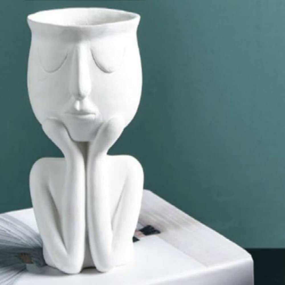 Nordic Ceramic Vase Minimalist Abstract Human Face Black White Decor Figurine 