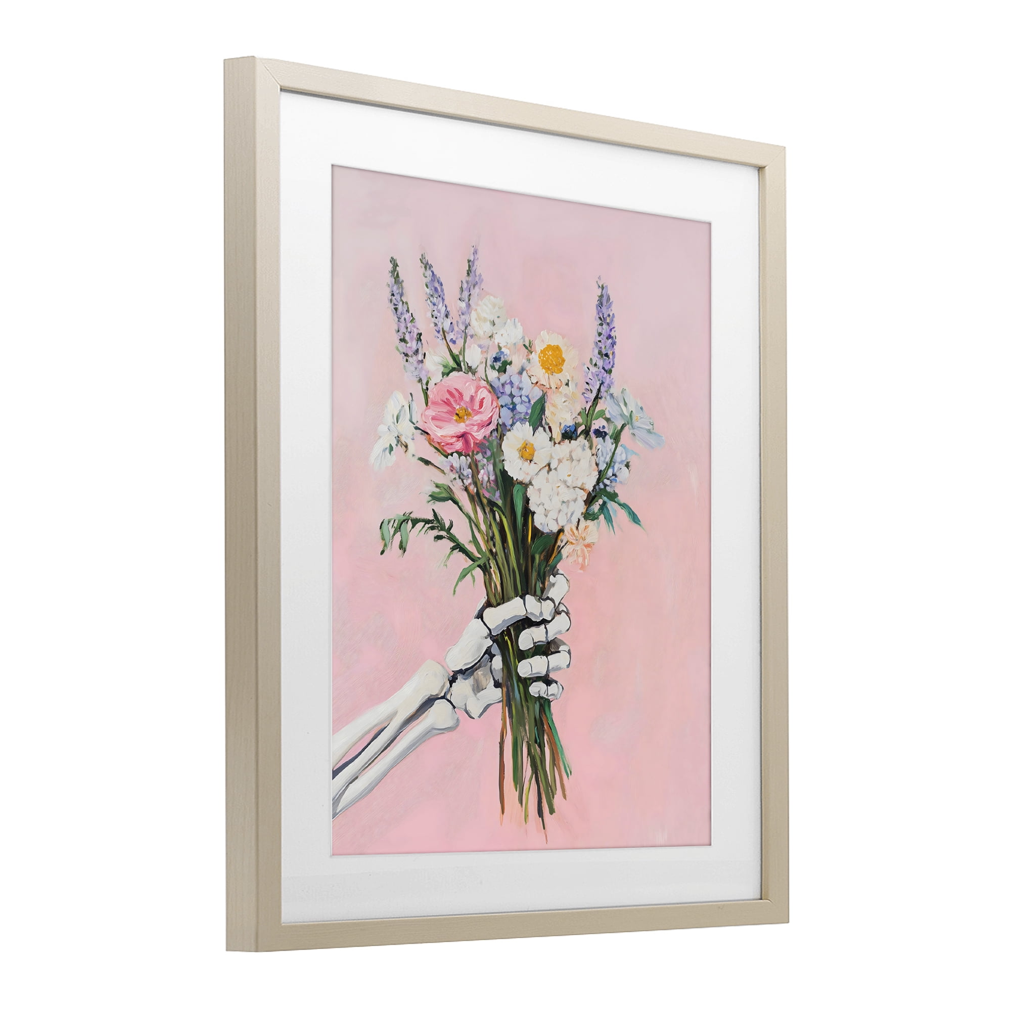 Stupell Industries Skeleton Hand Holding Flowers Birch Framed Print Under Glass, design by The Prints Vibe