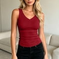 thumbnail image 3 of Wutalume Summer Tank Tops for Women - Racerback Basic Athletic Fit V Neck Ribbed Slim Sleeveless Tops for Layering or Daily Fashion Trendy Style,Red 2XL, 3 of 7